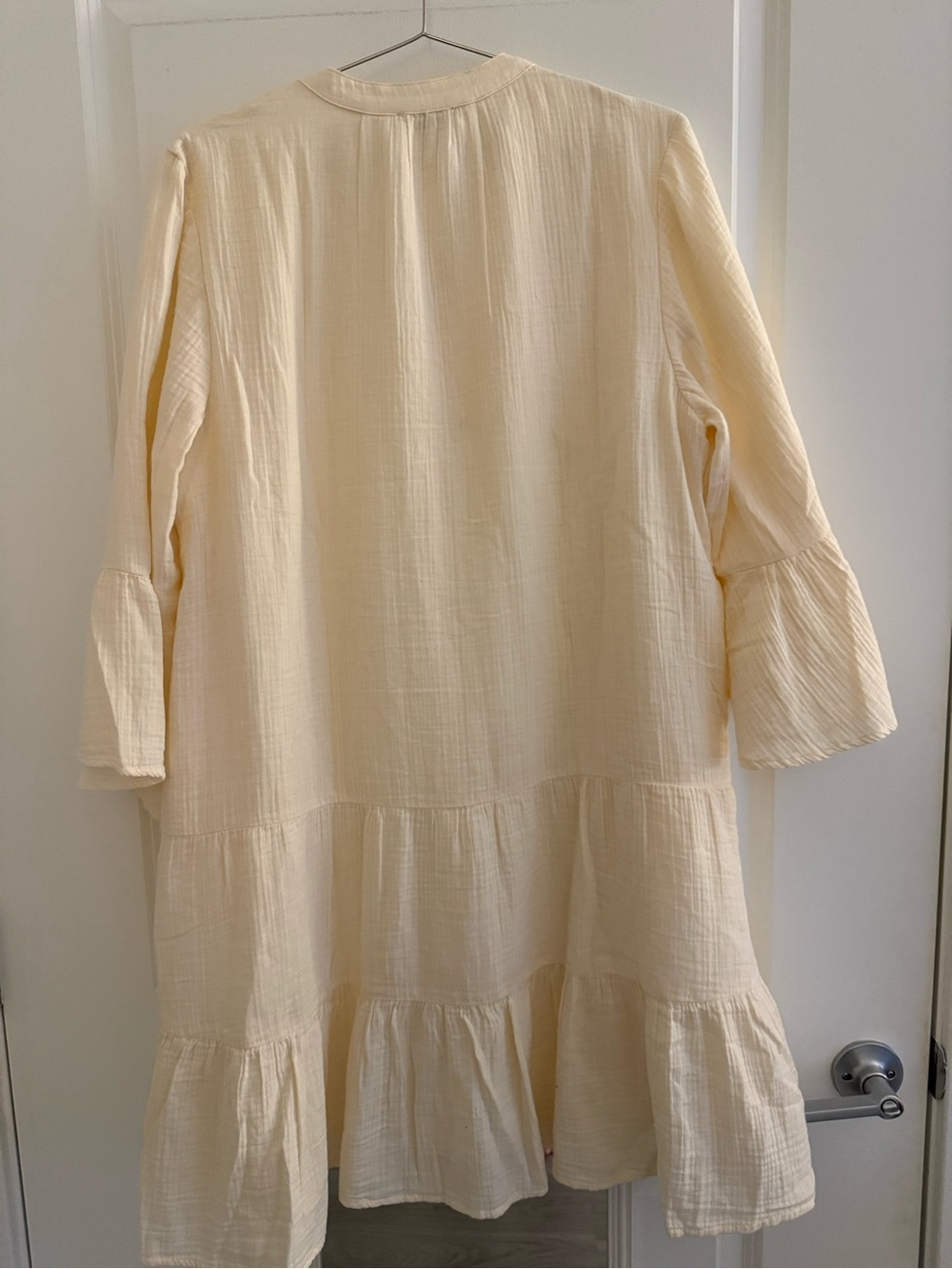 Quince Organic Cotton Gauze Tiered Cream Dress, Large - Picture 8 of 13